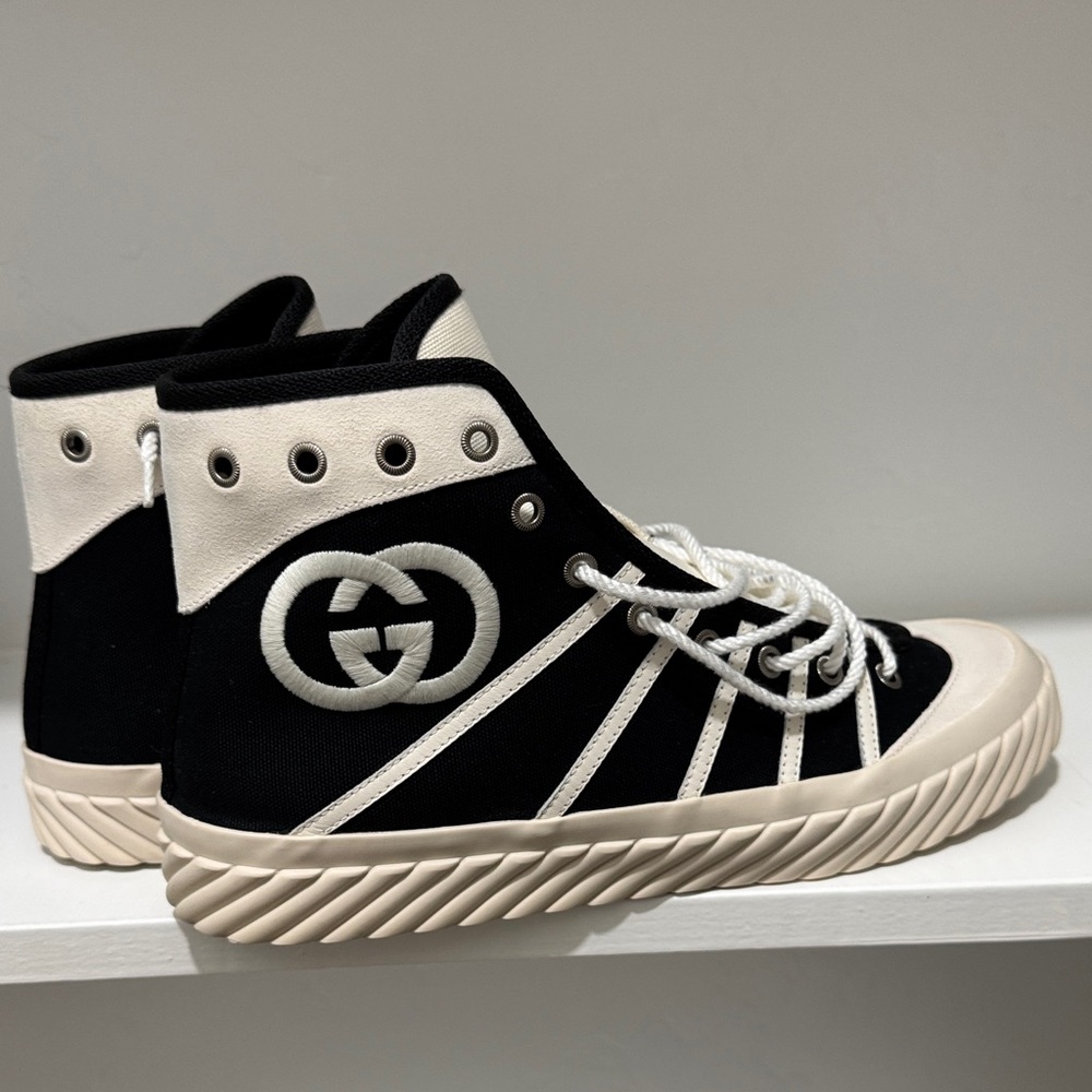Gucci Black and Cream High-Top Sneakers - Picture 2 of 5